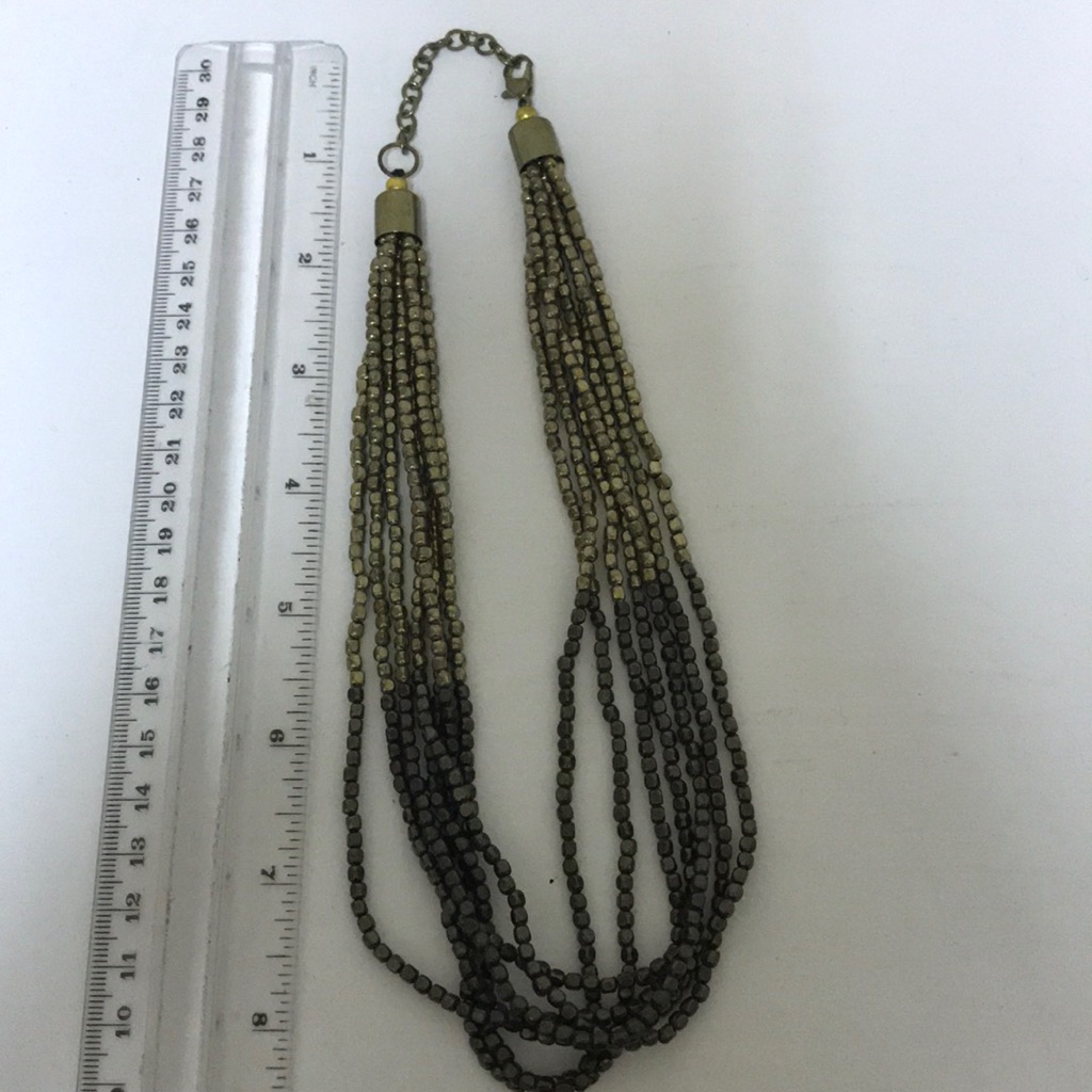 Euc Two Tone Layered Metal Bead Necklace. 8” Long